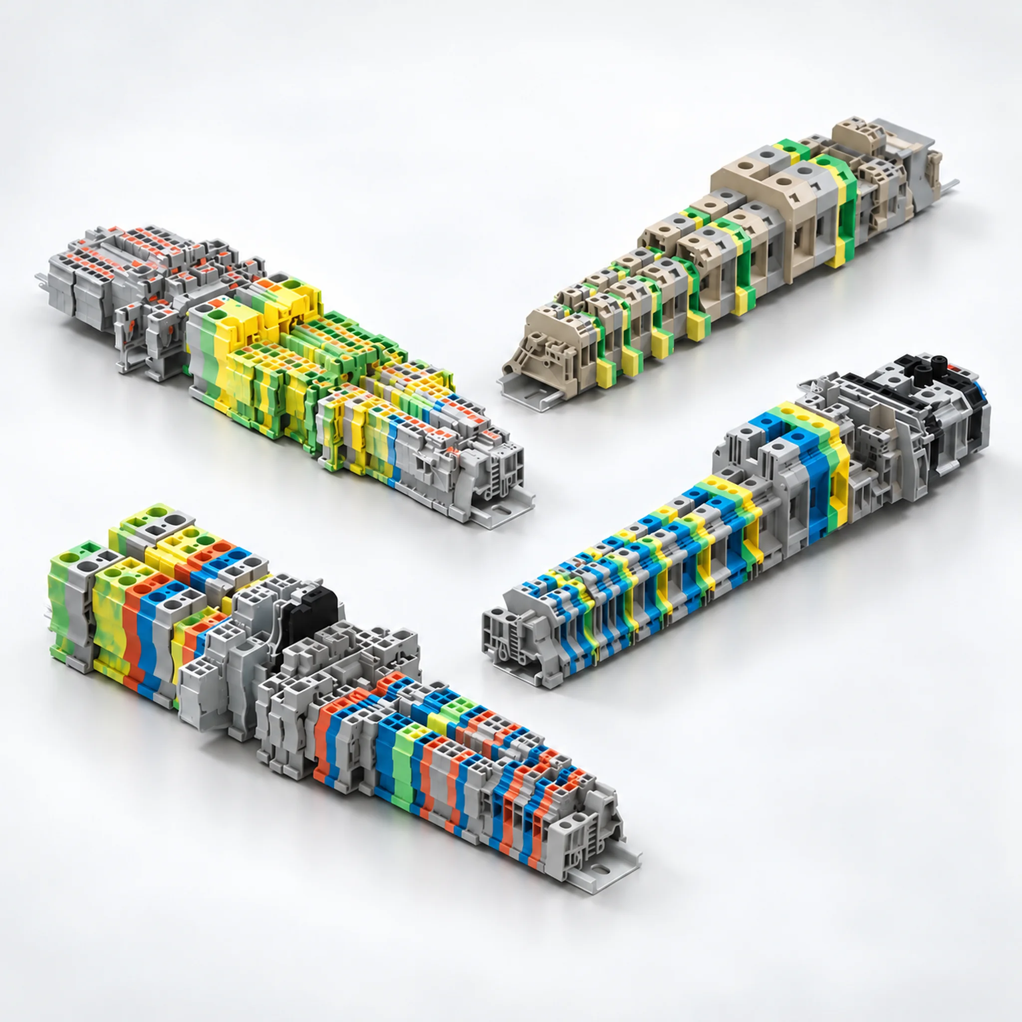 DIN rail mounted terminal block assemblies for electrical panel wiring