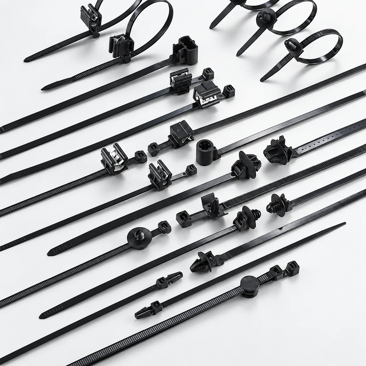 Automotive cable ties and harness fixing product collection