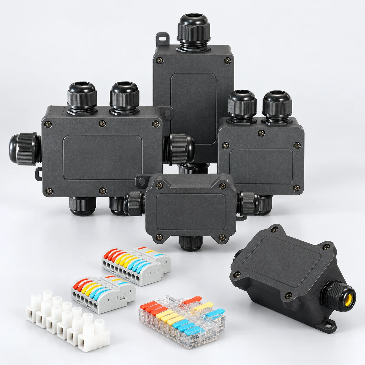 YOCL waterproof connection box collection with cable entries and terminal options