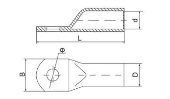 AUS Thickened Copper Cable Lugs dimension drawing