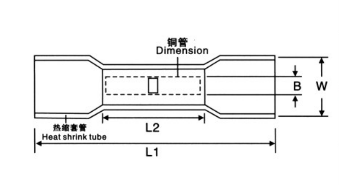BHT Heat Shrinkable Butt Connectors dimension drawing