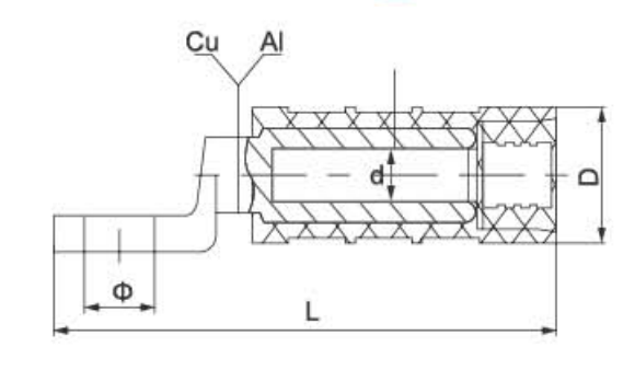 CPTAU Series Pre-insulated Copper-Aluminium Terminal dimension drawing
