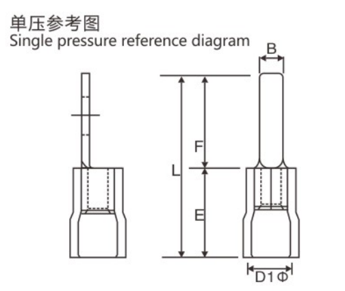 DBV Series Pre-insulating Blade Terminal dimension drawing