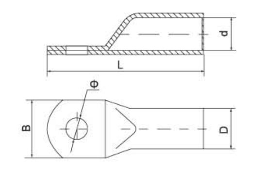 DIN AUS Copper Cable Lugs dimension drawing