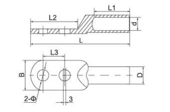 DL-2 Two-Hole Aluminium Cable Lugs dimension drawing