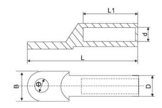 DT Copper Cable Lugs dimension drawing