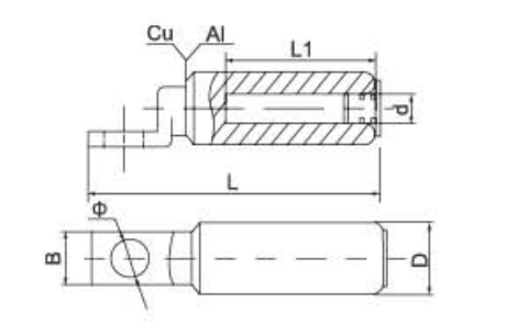 DTL-2-F Series Copper-Aluminium Connecting Terminal dimension drawing