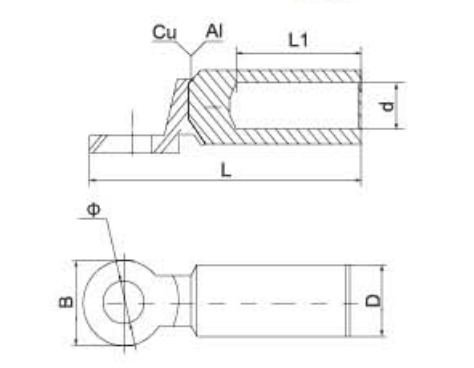 DTL-2 Series Copper-Aluminium Connecting Terminal dimension drawing