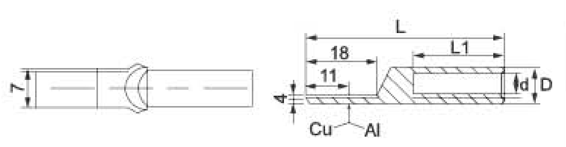DTLC Series Copper-Aluminium Pin Terminal dimension drawing