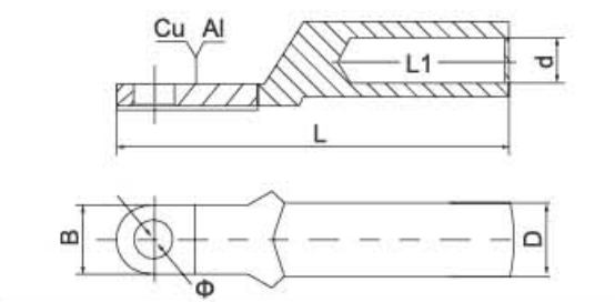 DTLZ Series Small Head Copper-Aluminium Connecting Terminal dimension drawing