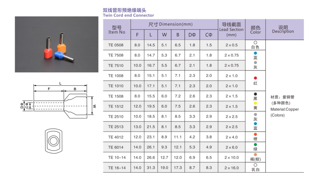 EN Non-Insulated Cord End Ferrules dimension drawing