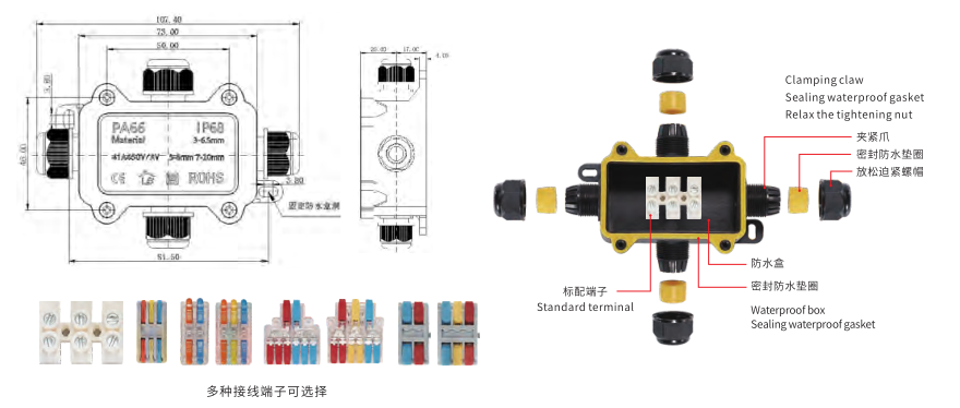 F1-2T/3T/4T Mini Waterproof Box Series dimension drawing