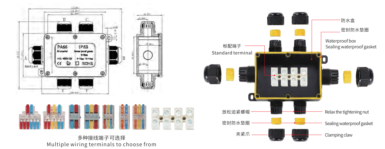 F3-2T/3T/4T/5T/6T Mini Waterproof Box Series dimension drawing