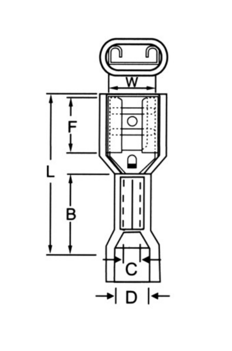 FDFNA Nylon Full-Insulating Female Terminals dimension drawing