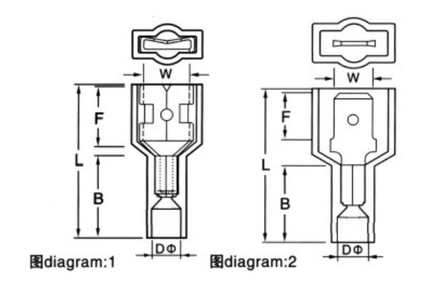 FDFNY Nylon Full-Insulating Female Terminals dimension drawing