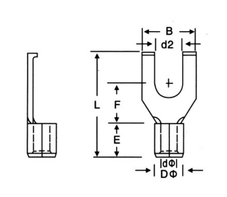 FSNB Non-Insulated Convex Fork Terminals (TO Type) dimension drawing