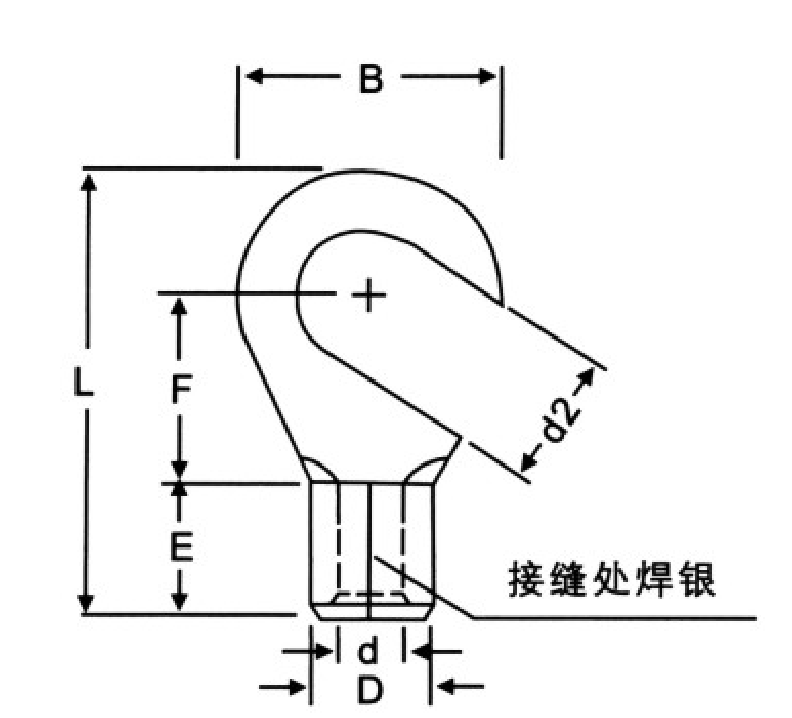 HNB Non-Insulated Hook Terminals (TO Type) dimension drawing