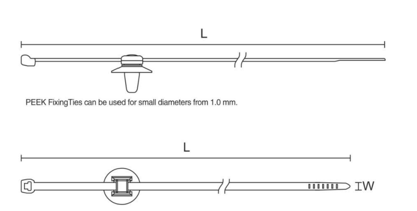 HSS PEEK Arrowhead Disc Fixing Cable Ties dimension drawing