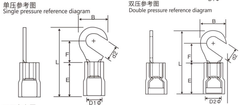 HV/HVD Pre-Insulated Hook Terminals dimension drawing