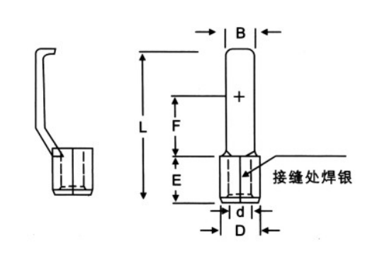 LBN Non-Insulated Convex Blade Terminals dimension drawing