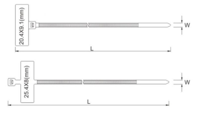 Long Flag Marker Cable Ties dimension drawing