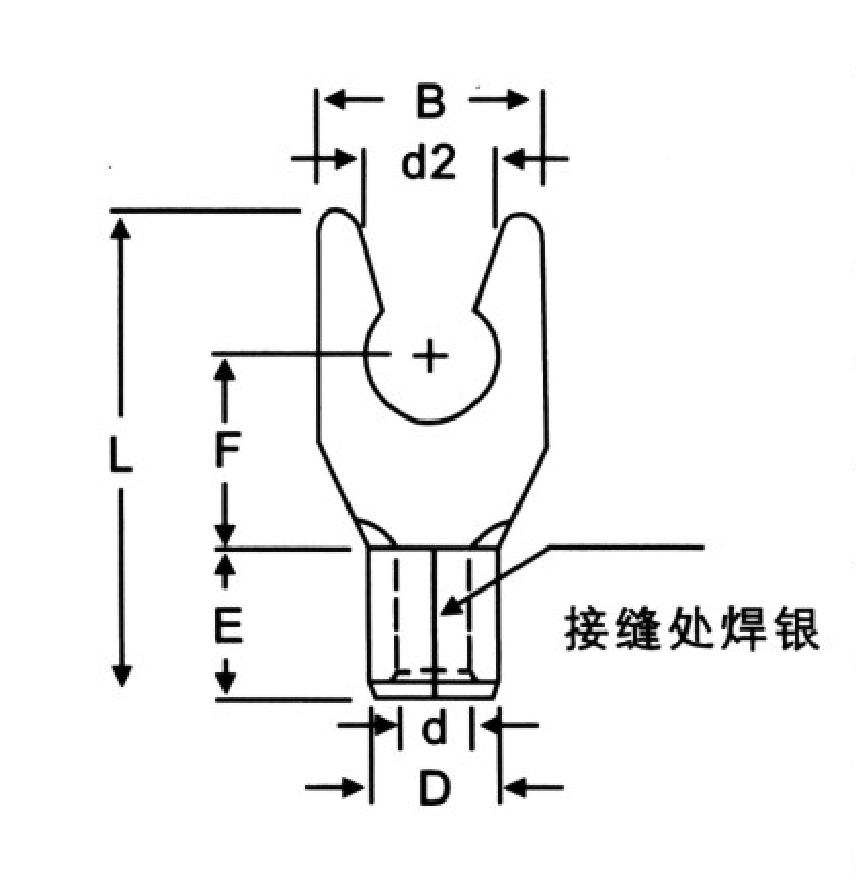 LSNB Non-Insulated Lock Fork Terminals dimension drawing