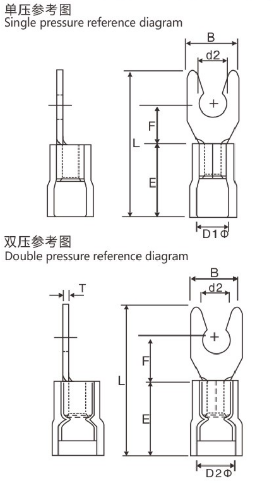 LSV/LSD Pre-Insulated Lock Fork Terminals dimension drawing