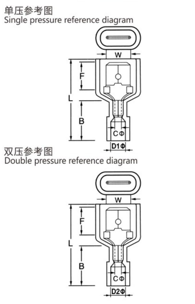 MDFN / MDFNYD Nylon Male Terminals dimension drawing