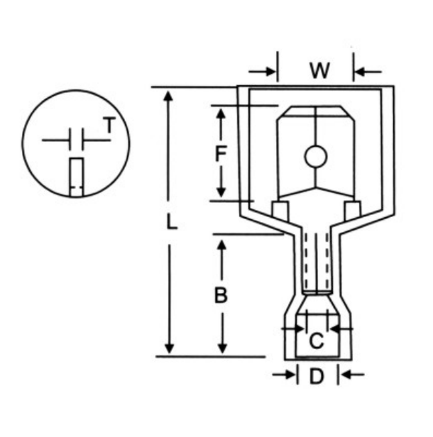 MDFNA Nylon Full-Insulating Male Terminals dimension drawing