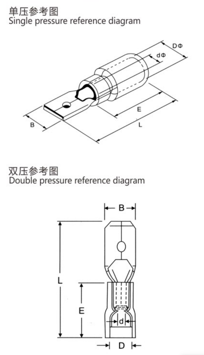 MDNY/MDNYD Nylon Male Terminals (Single and Double Crimp) dimension drawing