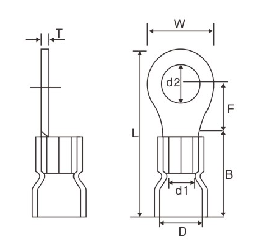 RE Easy Entry Insulated Ring Terminal dimension drawing