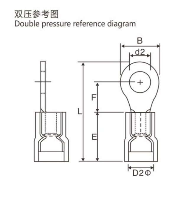 RVD Double-Crimp Ring Terminal dimension drawing