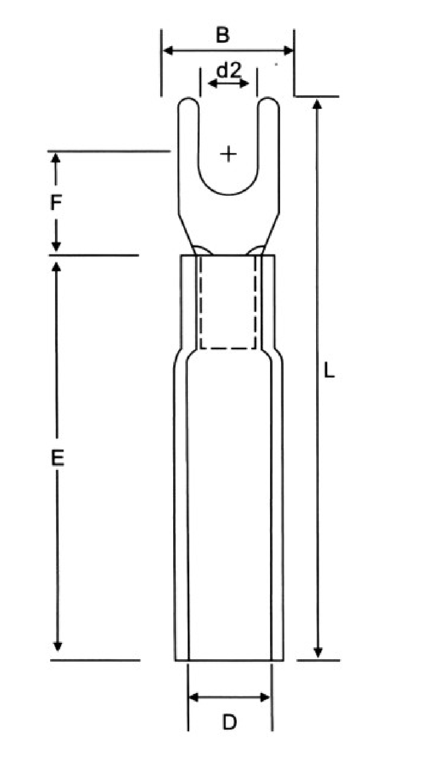 SHB Heat Shrinkable Fork Terminals (TU Type) dimension drawing