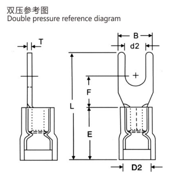 SNY / SNYD Nylon Fork Terminals dimension drawing