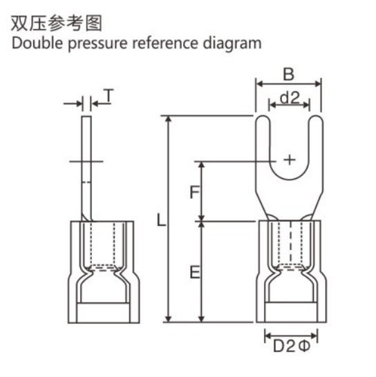 SVD Series Double Crimp Fork Terminal (TU-JTK Type) dimension drawing