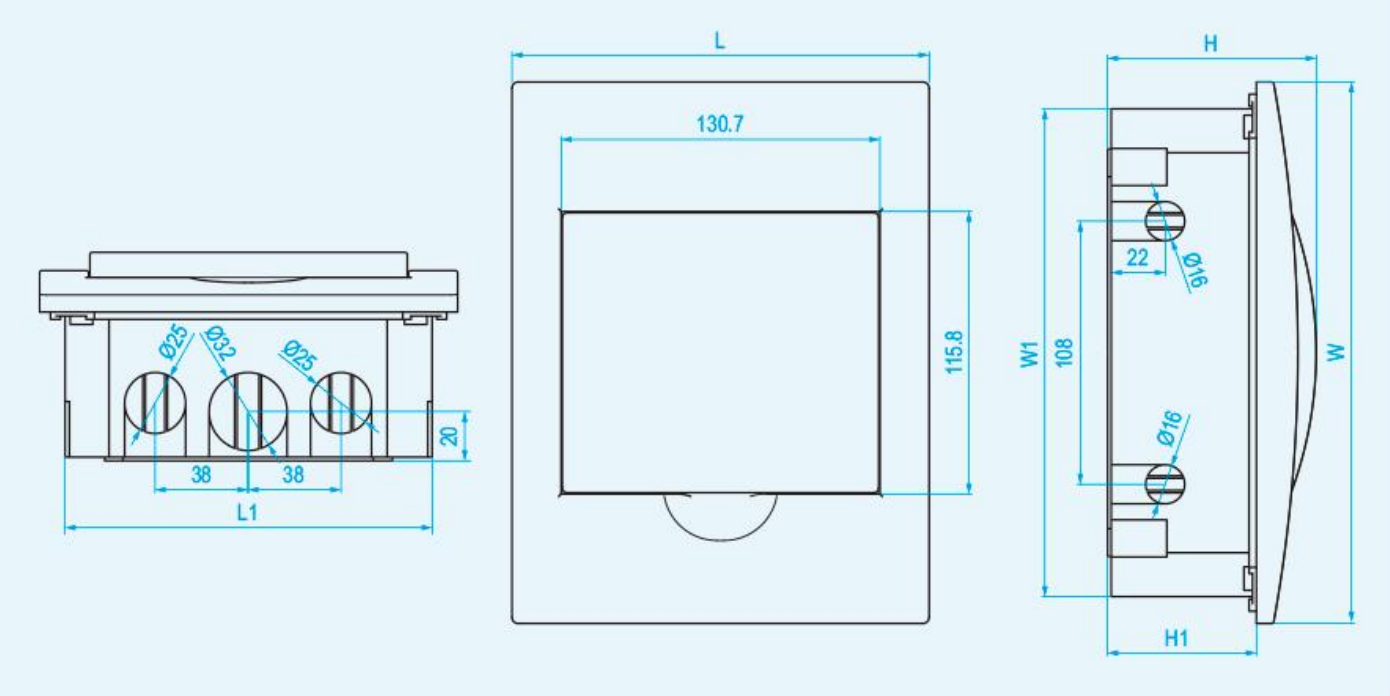 TSM-F Flush-Mount Distribution Box Series dimension drawing