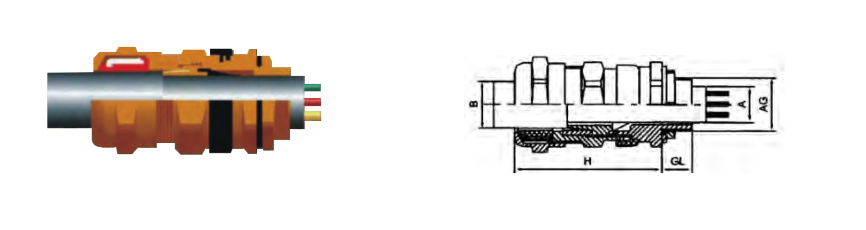 VO-2 Double-Seal Armoured Cable Gland dimension drawing