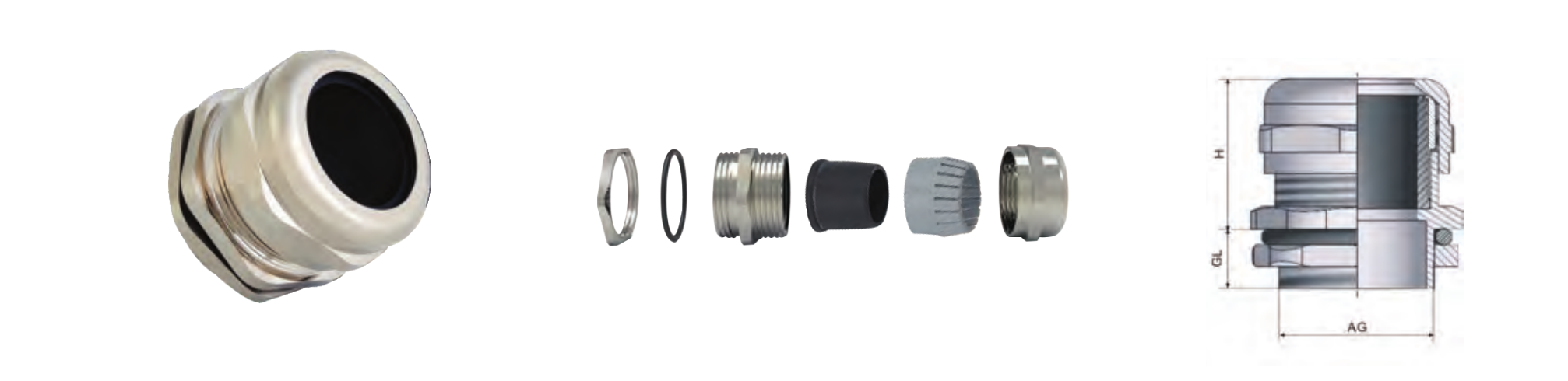 VO Metric Thread Waterproof Brass Cable Glands dimension drawing