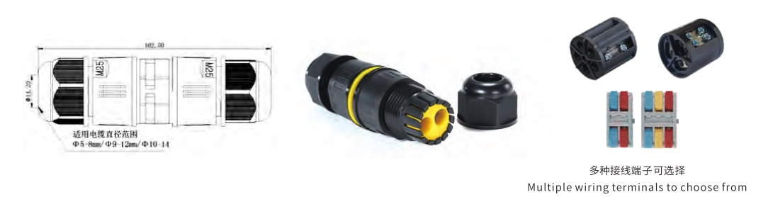 VO-ZXM25 Multi-Hole Mini Waterproof Connector dimension drawing