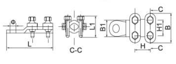WCJB Series Wintersweet Type Red Copper Connecting Clamp dimension drawing