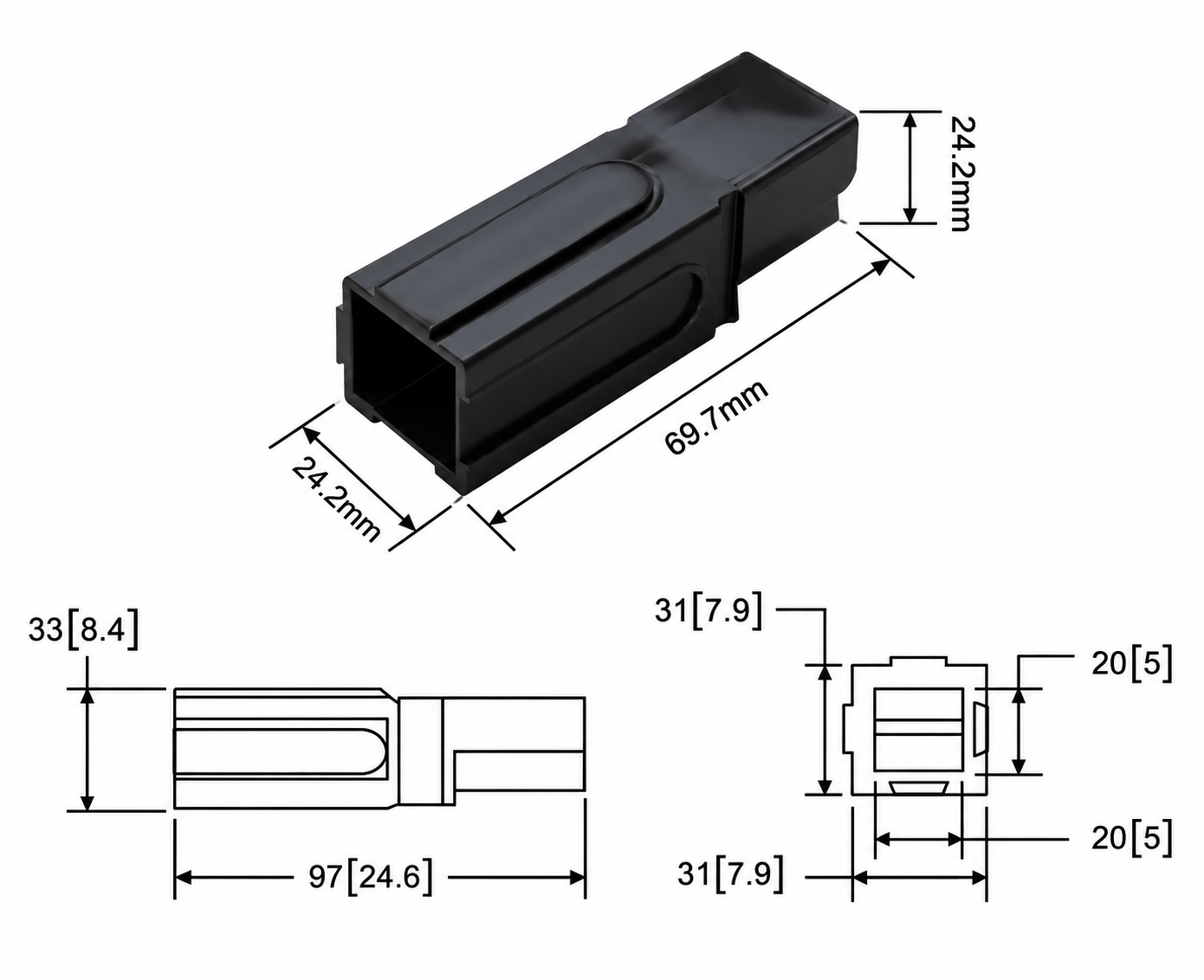 120A Single Pole Power Connector dimension drawing