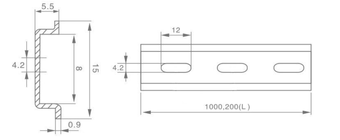 15 × 5.5 mm Mini Steel DIN Rail dimension drawing