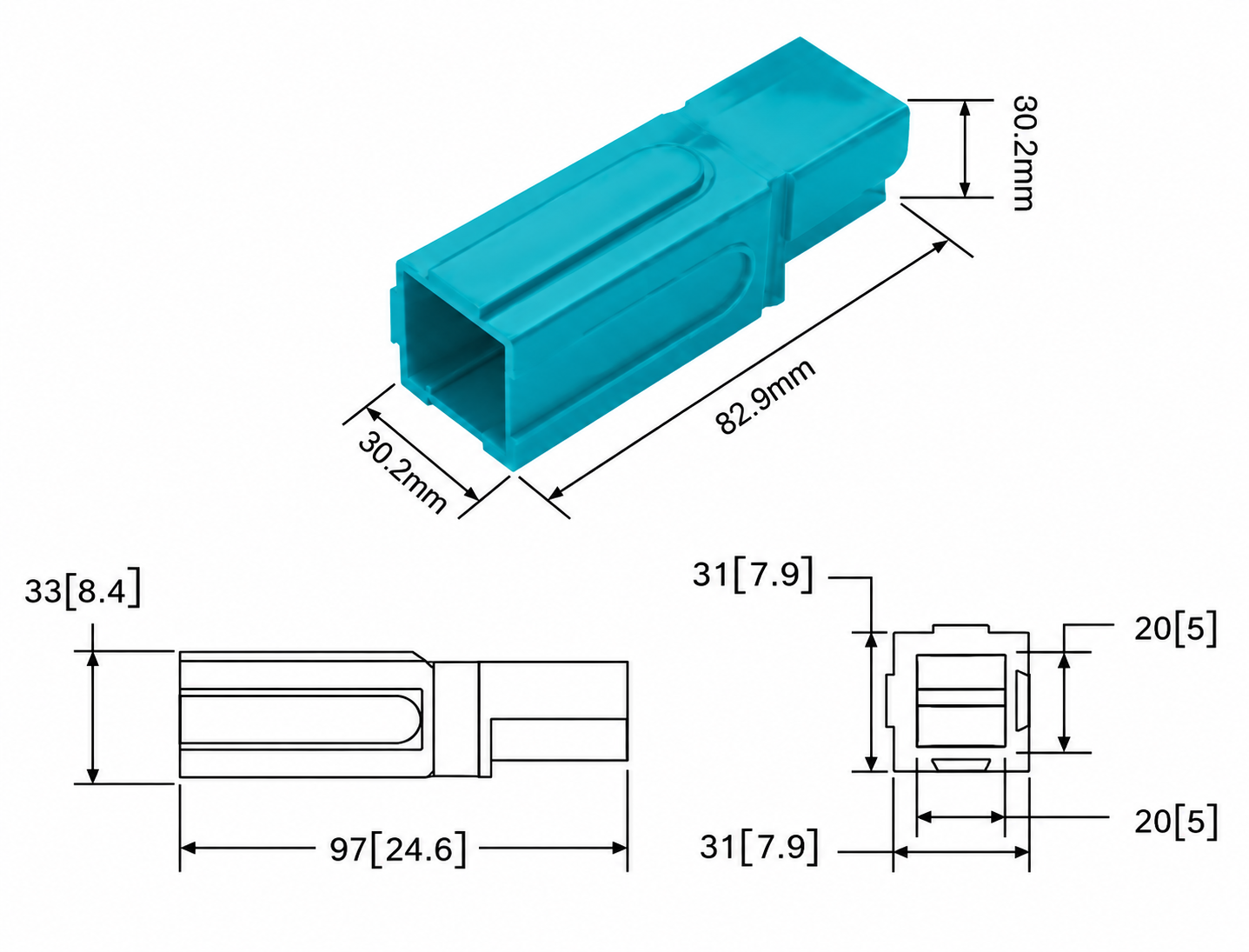 180A Single Pole Power Connector dimension drawing