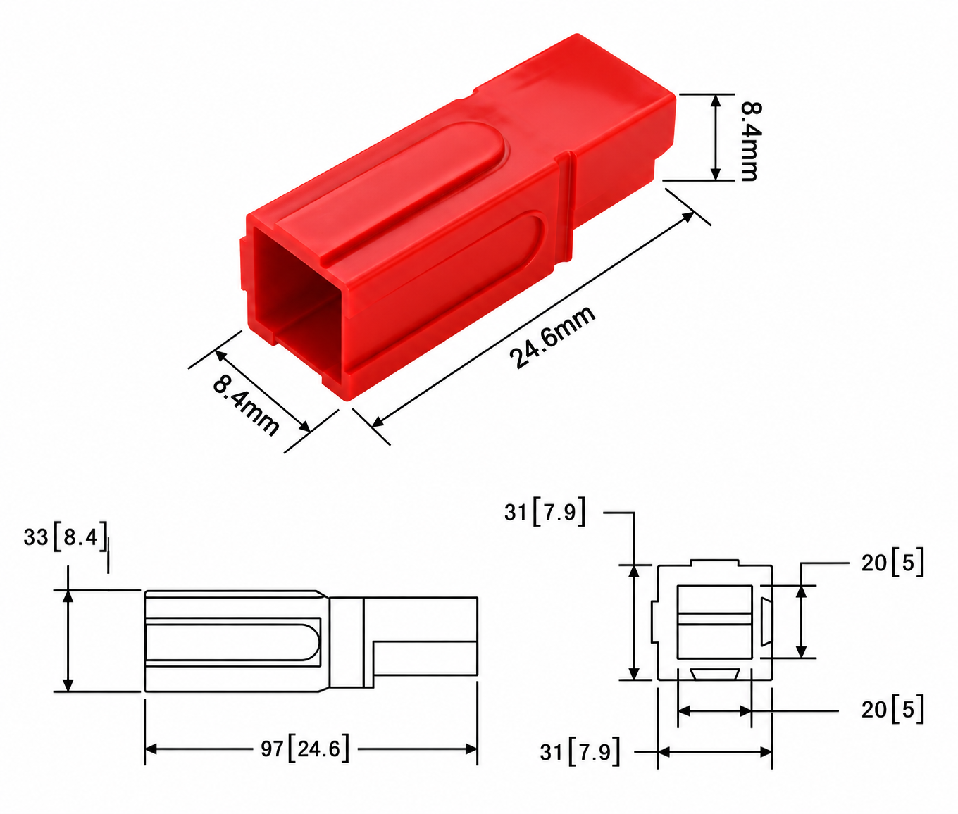 30A Single Pole Power Connector dimension drawing