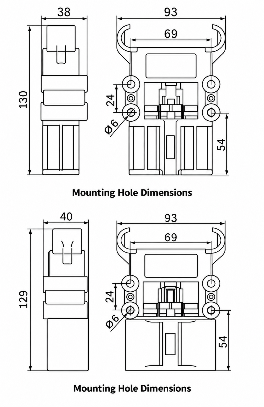 320A Forklift Power Connector dimension drawing