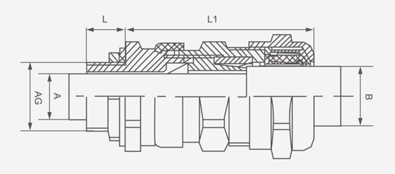 BDM-3 Explosion-Proof Single Compression Barrier Armored Cable Gland dimension drawing