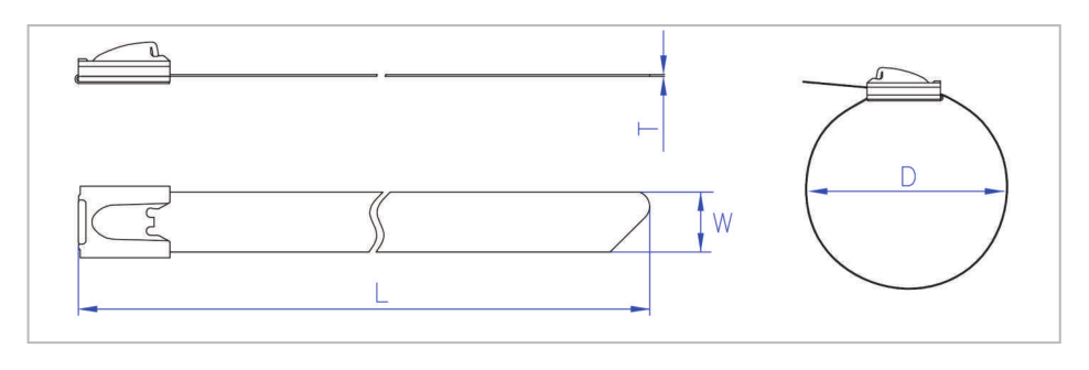 BZ Ball-Lock Stainless Steel Cable Ties dimension drawing