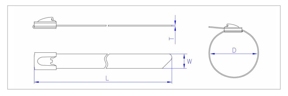 BZB PVC Coated Stainless Steel Cable Ties dimension drawing