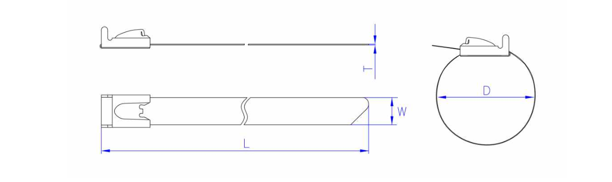 BZL L-Type Ball-Lock Stainless Steel Cable Ties dimension drawing