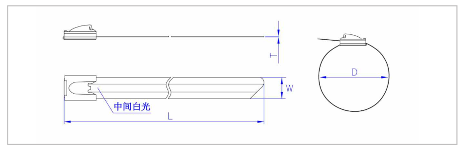 BZNP Nylon 11 Coated Stainless Steel Cable Ties dimension drawing